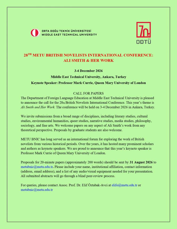 ODTÜ 28. Uluslararası İngiliz Romanı Yazarları Konferansı Bildiri Çağrısı