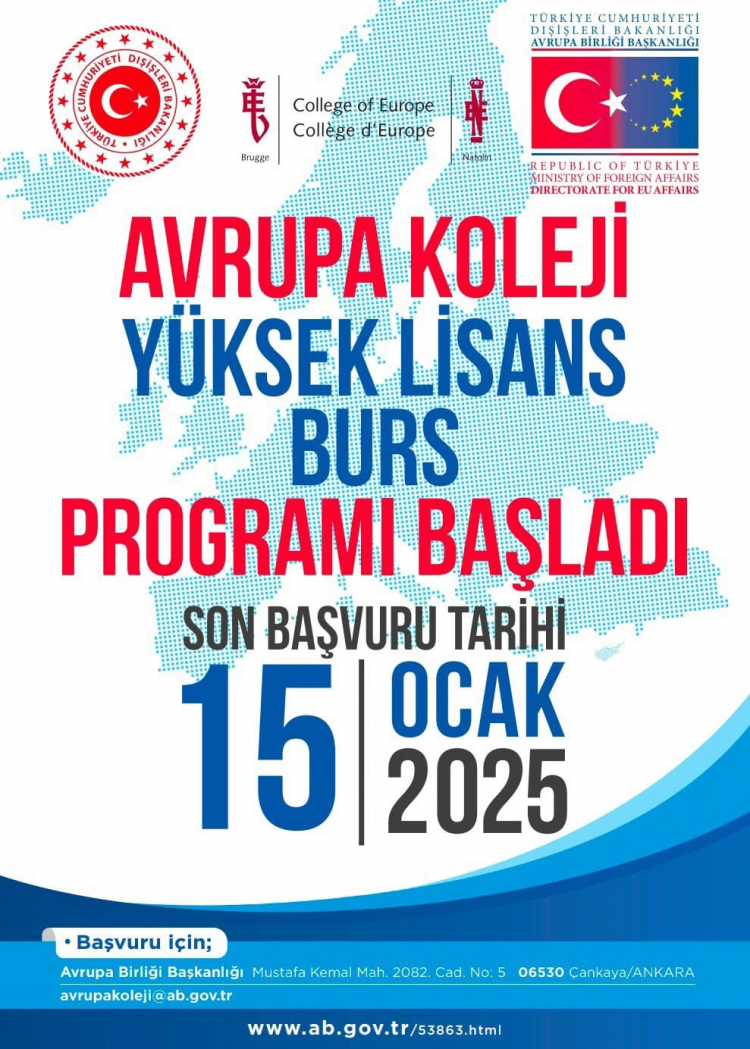 2025-2026 Akademik Yılı Avrupa Koleji Yüksek Lisans Burs Programı Başvuruları