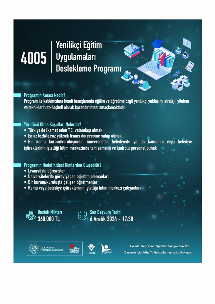 4004 Doğa Eğitimi ve Bilim Okulları ve 4005 Yenilikçi Eğitim Uygulamaları Destek Programları 2024 Yılı Çağrıları