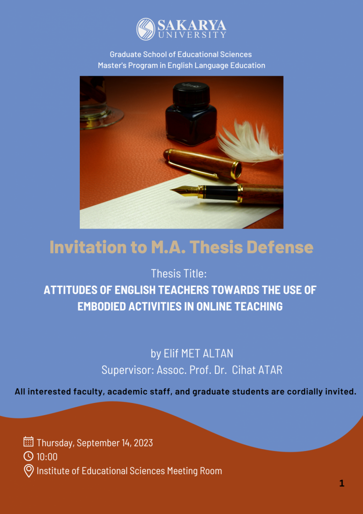 Yüksek Lisans Tez Savunmasına Davet - Elif MET ALTAN